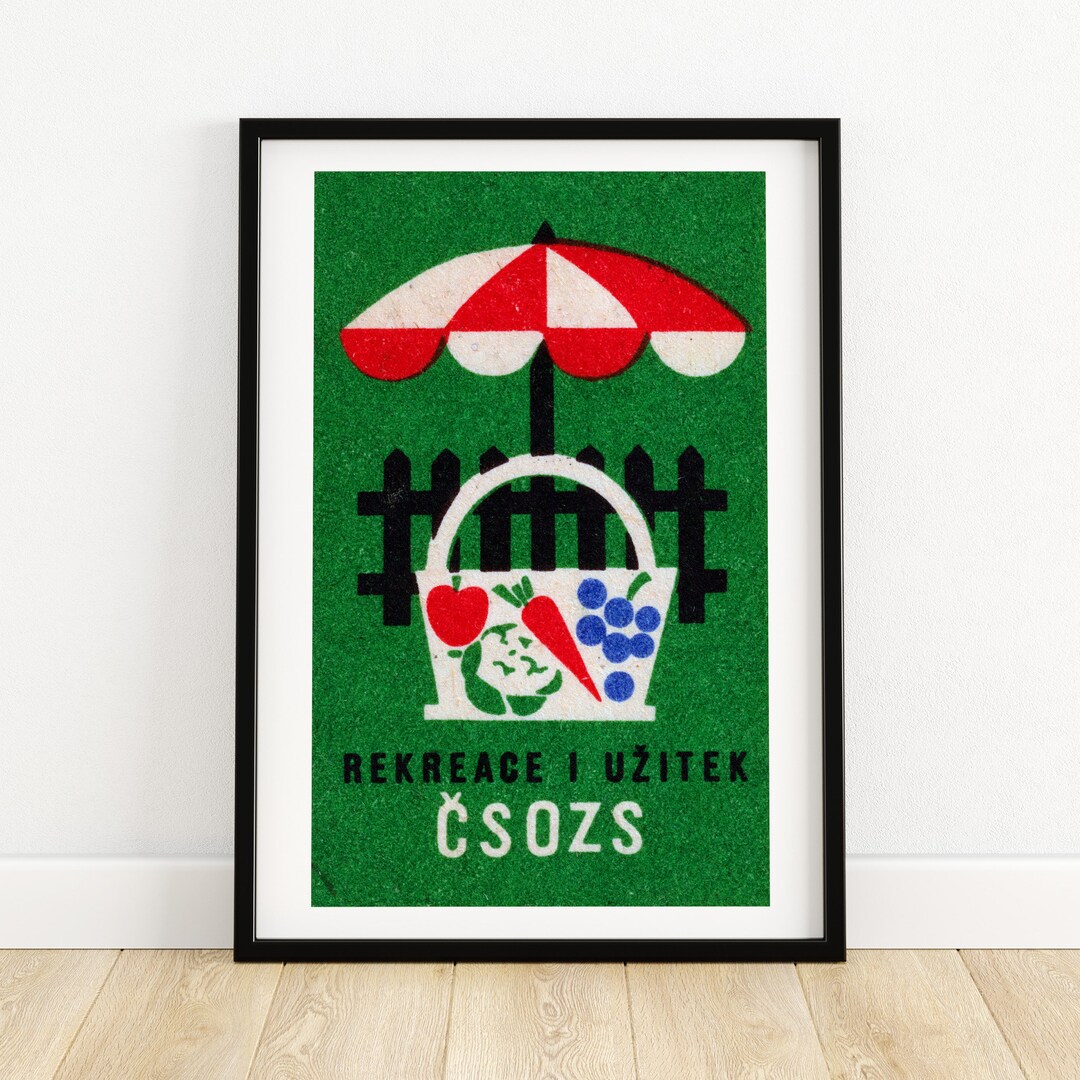 Picnic Basket Matchbox Print Czech Wall Art Vintage Czech Art Matchbox