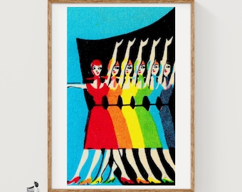 Rainbow Pride Dancers Matchbox Art Print, Russische vintage popart (huiskamerdecor)