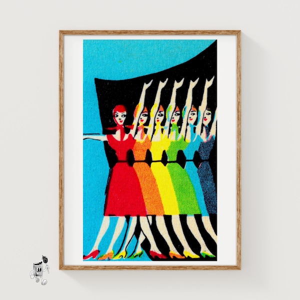 Rainbow Pride Dancers Matchbox Art Print, Russian Vintage Pop Art (Living Room Decor)