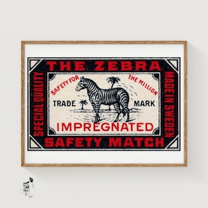 The Zebra - Matchbox Print - Aesthetic Wall Art - Vintage Swedish Art - Matchbox Wall Poster - Vintage Poster Print