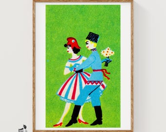 Traditioneller Paartanz – Streichholzschachtel-Druck – Ästhetische Wandkunst – Vintage-Kunst aus Osteuropa – Streichholzschachtel-Wandposter – Vintage-Poster