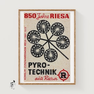 850 Years of Fireworks - Matchbox Print - Czech Wall Art - Vintage Czech Art - Matchbox Wall Poster - Vintage Poster Print