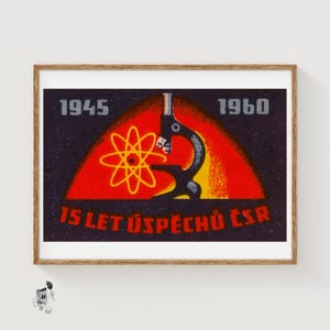 Atomic Science Microscope - Matchbox Print - Czech Wall Art - Vintage Czech Art - Matchbox Wall Poster - Vintage Poster Print