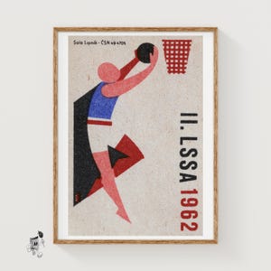 Basketball Player Shooting - Matchbox Print - Czech Wall Art - Vintage Czech Art - Matchbox Wall Poster - Vintage Poster Print