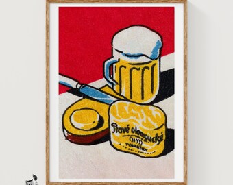 Beer, Bread and Cheese - Matchbox Print - Czech Wall Art - Vintage Czech Art - Matchbox Wall Poster - Vintage Poster Print