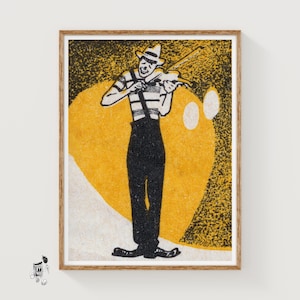 Clown Violin - Matchbox Print - Aesthetic Wall Art - Vintage Eastern Europe Art - Matchbox Wall Poster - Vintage Poster Print