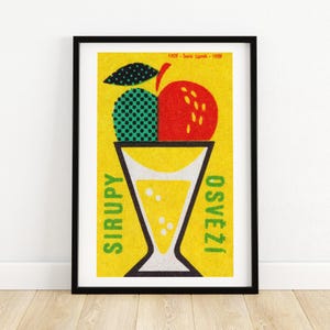 Cóctel de frutas - Impresión de caja de cerillas - Arte mural checo - Arte checo vintage - Póster de caja de cerillas - Impresión de póster vintage