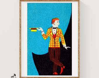 Yellow Jacket Gentleman - Matchbox Print - Aesthetic Wall Art - Vintage Eastern Europe Art - Matchbox Wall Poster - Vintage Poster Print