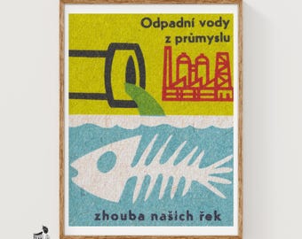 Industrieel afvalwater Matchbox Art Print, Tsjechoslowaakse vintage modernist (kantoorinrichting)