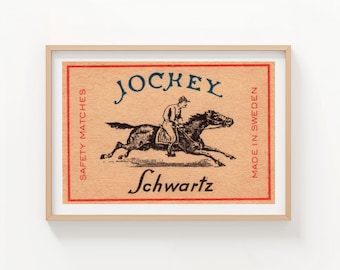 Jockey Horse Sweden Vintage Matchbox Label Print, Vintage Printable Wall Art | Digital Download