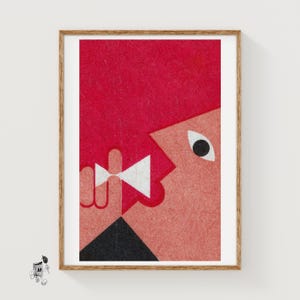 Abstract Face Matchbox Art Print, Czechoslovak Vintage Constructivist (Red Decor)