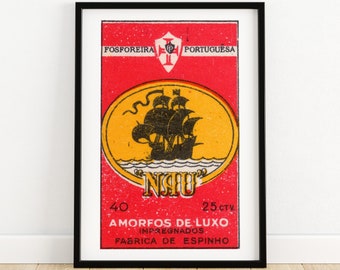Portugese Ship - Matchbox Print A4 Size - Spanish Wall Art - Vintage Spanish Art - Matchbox Wall Poster - Vintage Poster Print
