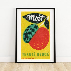 Fruit Juice Advertisement - Matchbox Print - Czech Wall Art - Vintage Czech Art - Matchbox Wall Poster - Vintage Poster Print