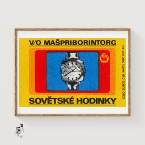 Vintage Uhr - Streichholzschachtel Druck - Tschechische Wandkunst - Vintage Tschechische Kunst - Streichholzschachtel Wandplakat - Vintage Poster Druck