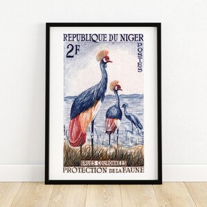 Schwarzer Kranich - Vintage Afrikanische Kunst - Briefmarke Druck - Ästhetische Wandkunst - Briefmarke Wand Poster - Vintage Afrikanische Kunst