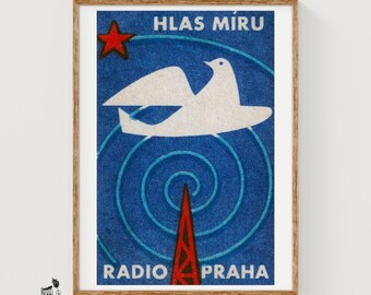 Radio Praha Voice of Peace Dove - Matchbox Print - Czech Wall Art - Vintage Czech Art - Matchbox Wall Poster - Vintage Poster Print