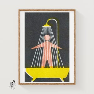 Person Showering - Vintage Czech Matchbox Label Print