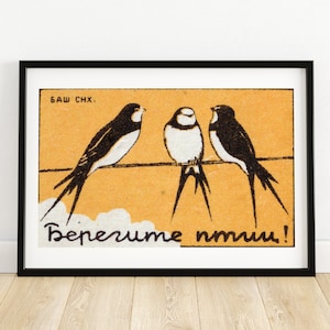 Three Brids - Matchbox Print - Aesthetic Wall Art - Vintage Eastern Europe Art - Matchbox Wall Poster - Vintage Poster Print