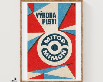 Geometric Design Czechoslovakia Mid-Century Matchbox Label - Vintage Art Print | Constructivist
