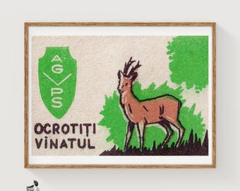 Skydda hjorten - Tändsticksask-tryck - Estetisk väggkonst - Vintage Östeuropeisk konst - Tändsticksask-väggposter - Vintage affischtryck