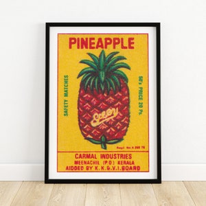 Pineapple Fruit - Matchbox Print - India Wall Art - Vintage India Art - Matchbox Wall Poster - Vintage Poster Print