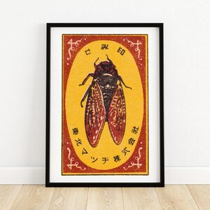Wydruk artystyczny cykady | Japoński wzór owadów | Wystrój w stylu vintage | Sztuka ścienna w stylu Mid-Century Modern | Pomysł na wyjątkowy prezent | Boho Home Accent A4