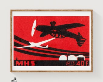Stunt Pilot Matchbox Art Print, Hungarian Vintage Constructivist (Industrial Decor)