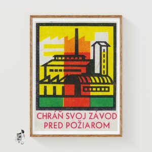 Protect Factory from Fire - Matchbox Print - Czech Wall Art - Vintage Czech Art - Matchbox Wall Poster - Vintage Poster Print