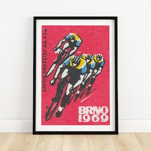 Bahnrad-WM Brünn 1969 - Streichholzschachtel Druck - Tschechische Wandkunst - Vintage Tschechische Kunst - Vintage Poster Druck