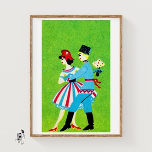 Traditional Couple Dancing - Matchbox Print - Aesthetic Wall Art - Vintage Eastern Europe Art - Matchbox Wall Poster - Vintage Poster Print