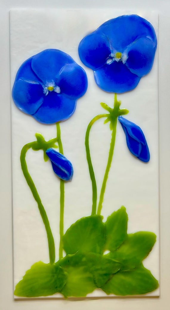 Periwinkle Pansies-Fused Glass Wall Panel