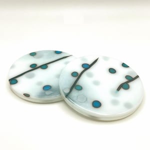 White and Blue Reactive Fused Glass Coasters/Set of two