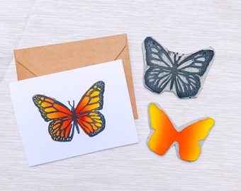 Original Linocut greeting cards, pack of three butterfly cards, handmade, hand printed, thank you cards, blank cards, any occasion cards.
