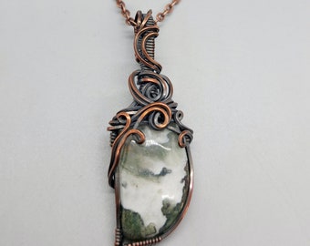 Tree agate wire wrapped crystal pendant