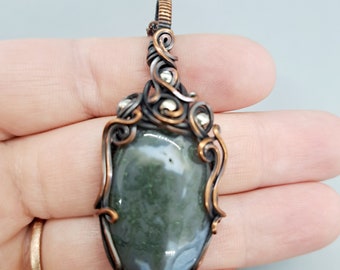 Tree agate wire wrapped crystal pendant