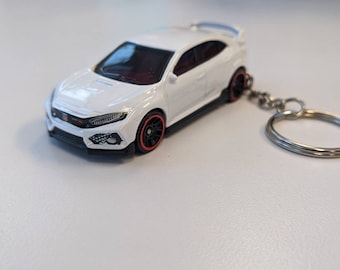 Hot Wheels 2018 White Honda Civic Type R CTR Custom Key Chain Ornament