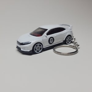 Hot Wheels 2018 White Honda Civic Type R CTR Custom Key Chain Ornament