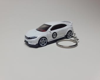 Hot Wheels 2018 White Honda Civic Type R CTR Custom Key Chain Ornament