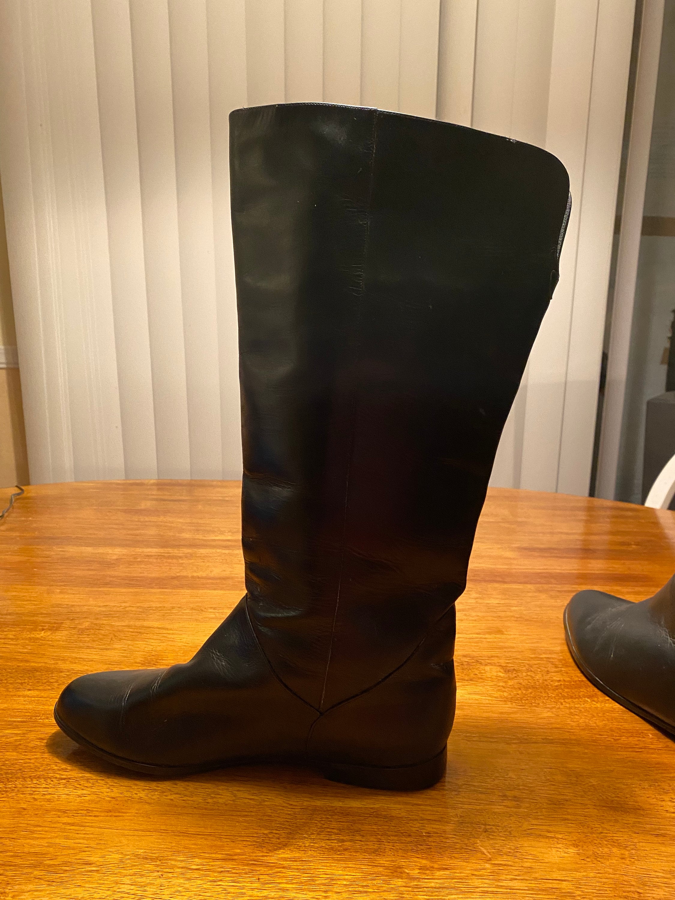 Womens wide calf Black Leather knee high boots | Etsy