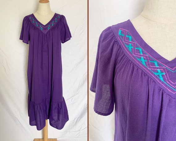 Purple embroidered muumuu, vintage, size M, susta… - image 1