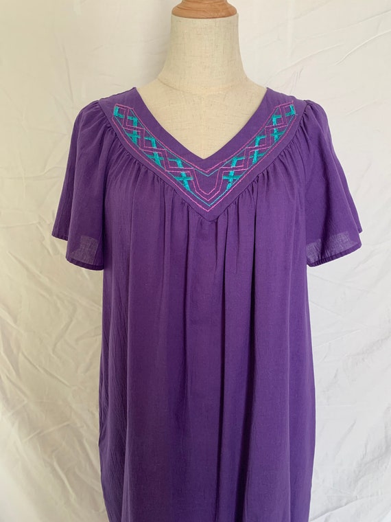 Purple embroidered muumuu, vintage, size M, susta… - image 3