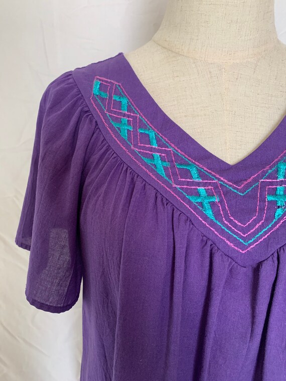 Purple embroidered muumuu, vintage, size M, susta… - image 4