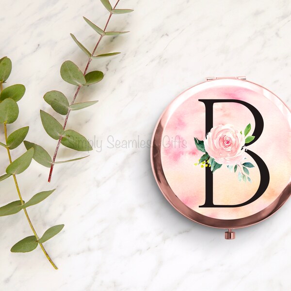 Personalized Bridesmaids Favor Rose Gold Compact Mirror