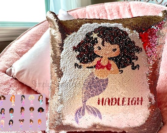 Personalized Mermaid Sequins Pillow Case Custom Gift for Girls