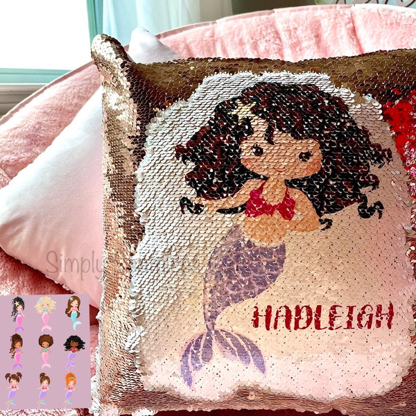 Personalized Mermaid Sequins Pillow Case Custom Gift for Girls