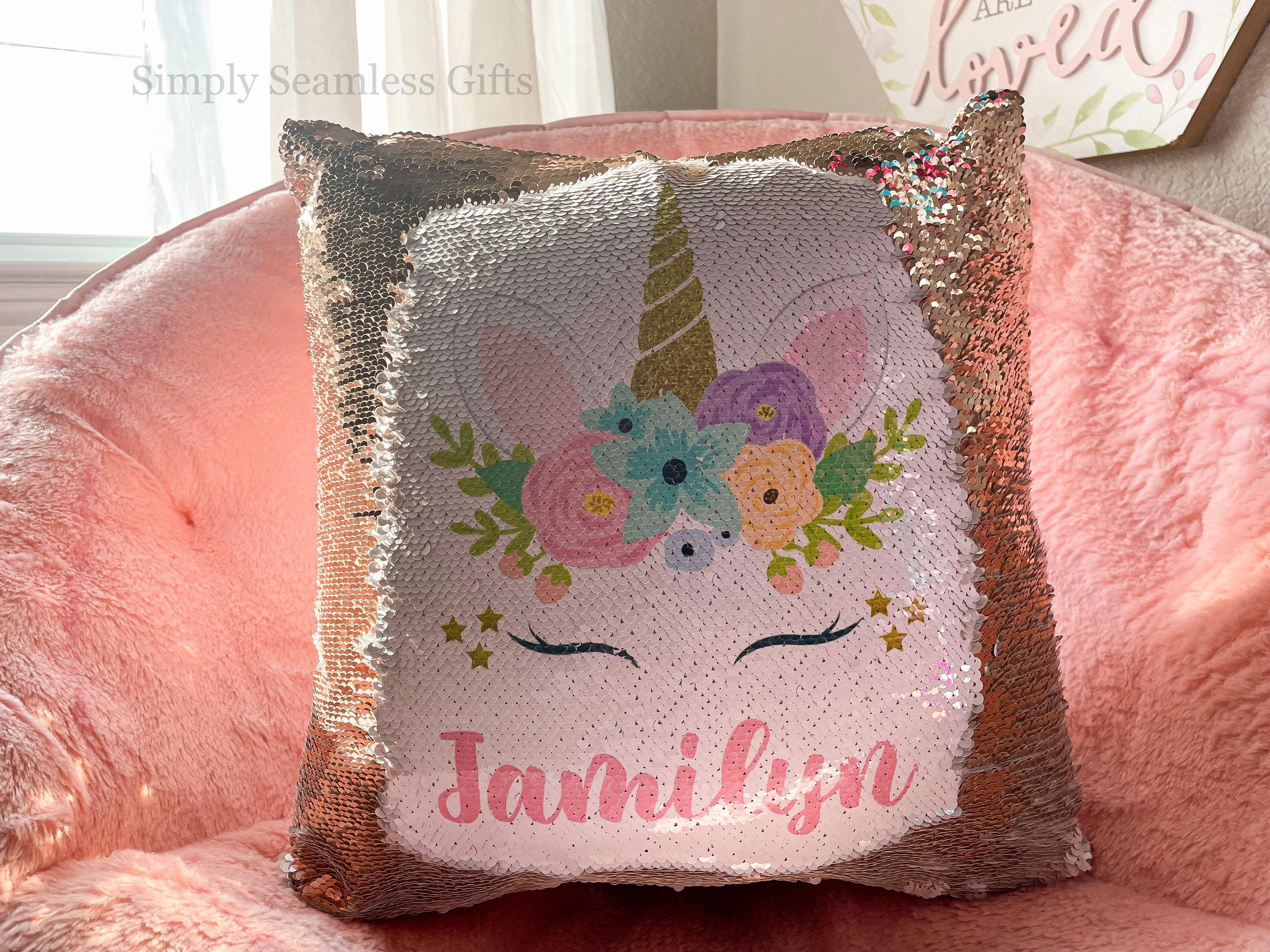 Personalized Unicorn Sequins Pillow Case Custom Gift for Girls