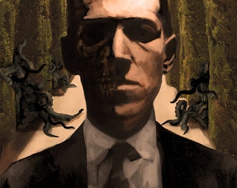 Impresión artística de pared grande de H. P. Lovecraft de 13 x 19 pulgadas