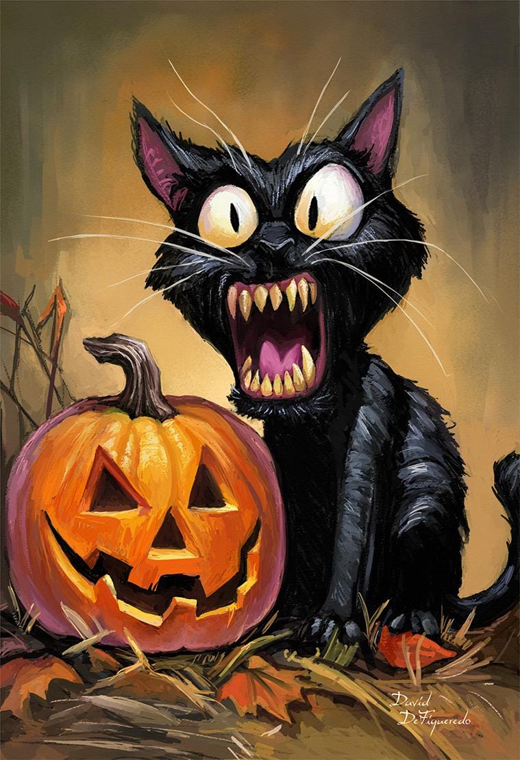 Halloween Black Cat Art Print: Spooky Jack O Lantern Decor - Etsy
