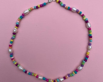 Colorful Beaded and Pearl Necklace