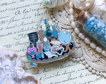 SEA WITCH APOTHECARY Enamel Pin l Hard Enamel Silver l Mermaid, Potion, Witchcraft, Occult, Magic, Treasure, Altar, Crystal Ball, Halloween